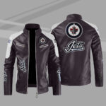 Winnipeg Jets Block Brown White NHL Leather Jacket