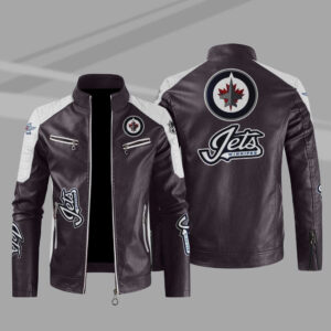 Winnipeg Jets Block Brown White NHL Leather Jacket