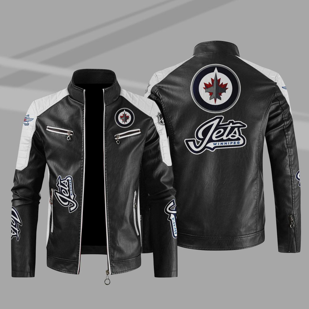 Winnipeg Jets Block White Black NHL Leather Jacket Winnipeg Jets Block White Black NHL Leather Jacket
