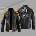 Winnipeg Jets Block Yellow Black NHL Leather Jacket