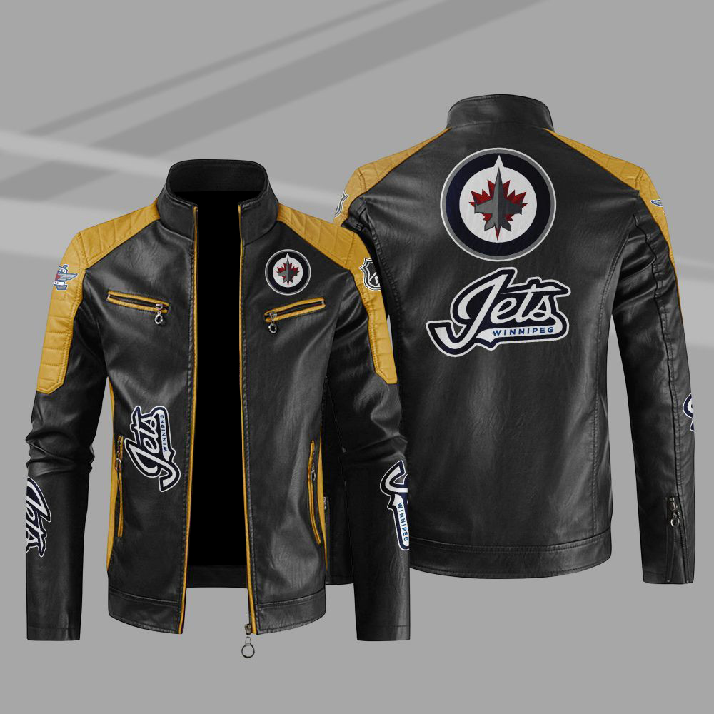 Winnipeg Jets Block Yellow Black NHL Leather Jacket Winnipeg Jets Block Yellow Black NHL Leather Jacket