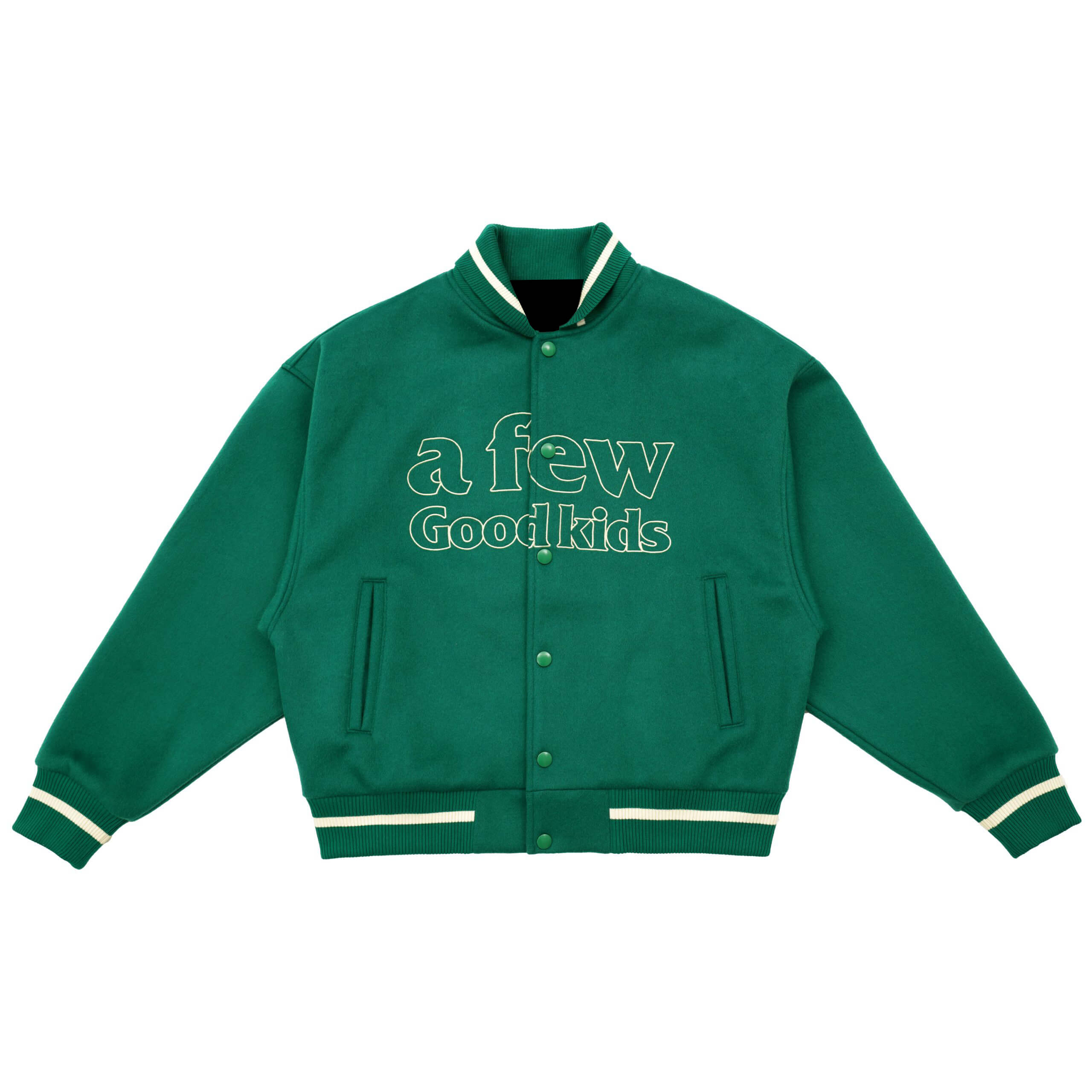 A Few Good Kids Green Logo Baseball Varsity Jacket (1) A Few Good Kids Green Logo Baseball Varsity Jacket