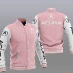 Acura Pink White Varsity Baseball Jacket