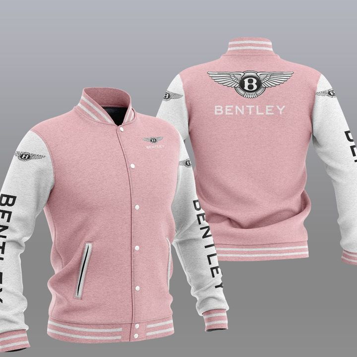 Bentley Pink White Varsity Baseball Jacket