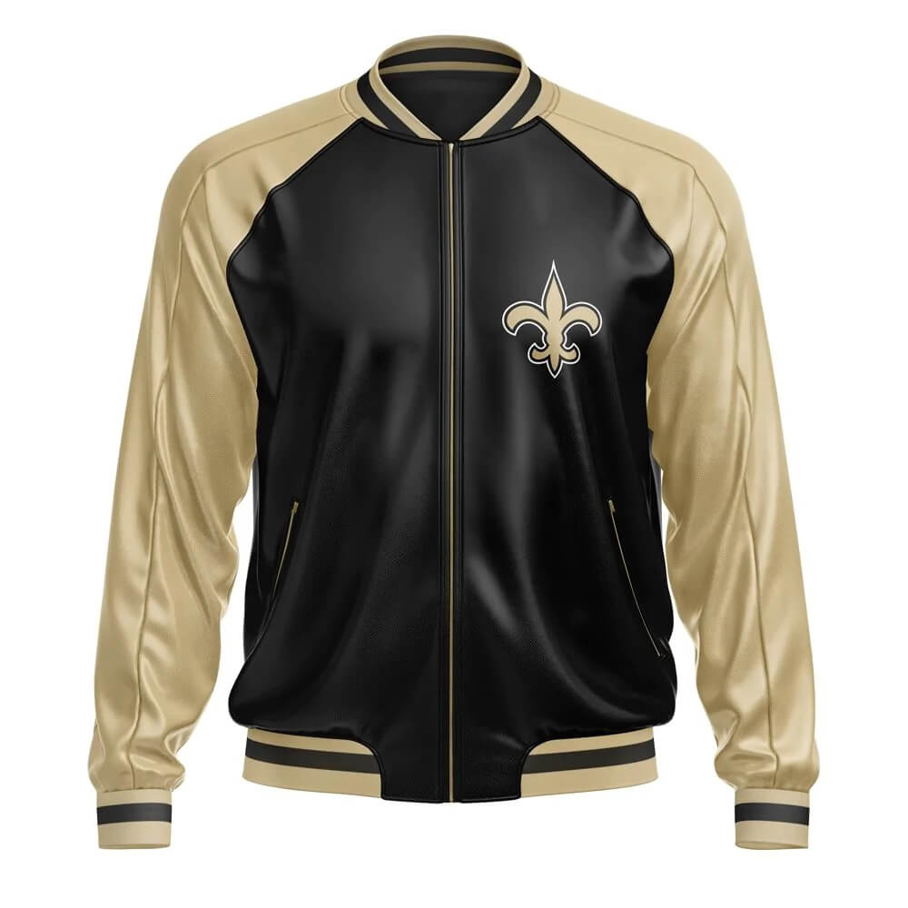 Black Cream NFL New Orleans Saints Leather Jacket (1) Black Cream NFL New Orleans Saints Leather Jacket