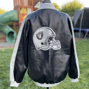 Black Gray Oakland Raiders NFL Leather Jacket