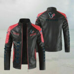Black Red Houston Texans Block Leather Jacket