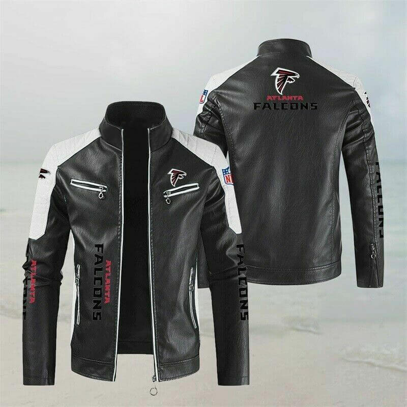 Black White Atlanta Falcons Block Leather Jacket (1) Black White Atlanta Falcons Block Leather Jacket