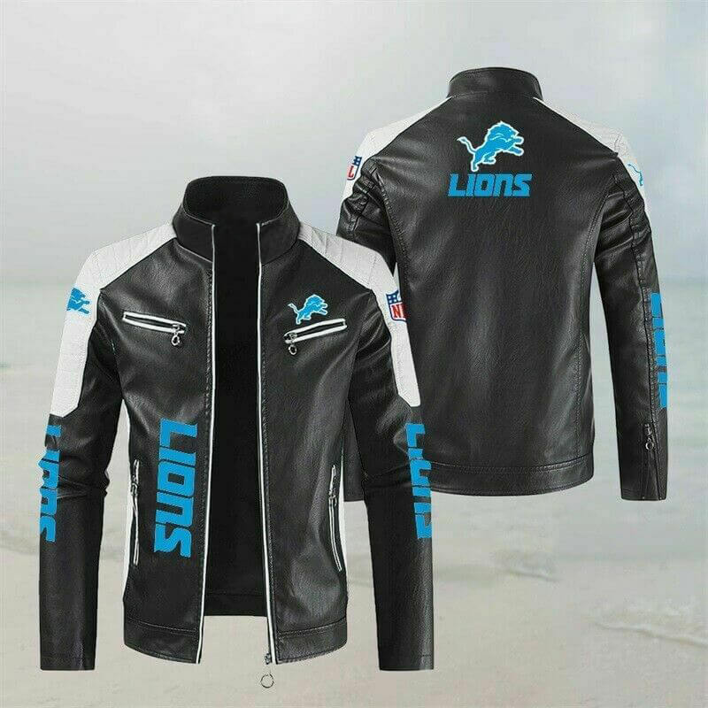 Black White Detroit Lions Block Leather Jacket (1) Black White Detroit Lions Block Leather Jacket