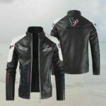 Black White Houston Texans Block Leather Jacket