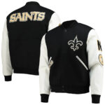 Black White NFL Team New Orleans Saints Varsity Jacket