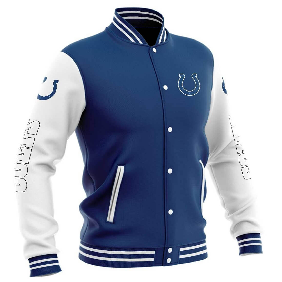 Blue White NFL Indianapolis Colts Baseball Varsity Jacket (1) Blue White NFL Indianapolis Colts Baseball Varsity Jacket