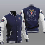 Blue White Saab Automobile Baseball Varsity Jacket