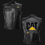 Caterpillar Black Full Zip Leather Vest