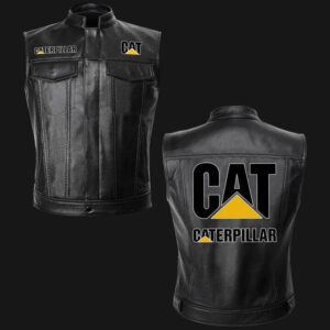 Caterpillar Black Full Zip Leather Vest