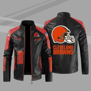 Cleveland Browns Black Red Color Block Leather Jacket