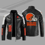 Cleveland Browns Black White Color Block Leather Jacket