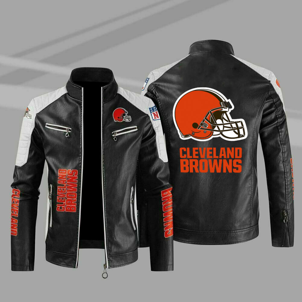 Cleveland Browns Black White Color Block Leather Jacket Cleveland Browns Black White Color Block Leather Jacket