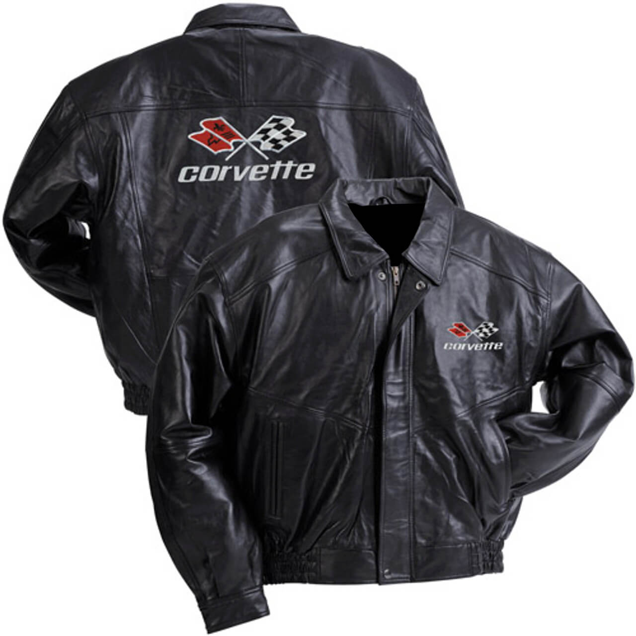 Corvette C3 Black Bomber Racing Leather Jacket Corvette C3 Black Bomber Racing Leather Jacket