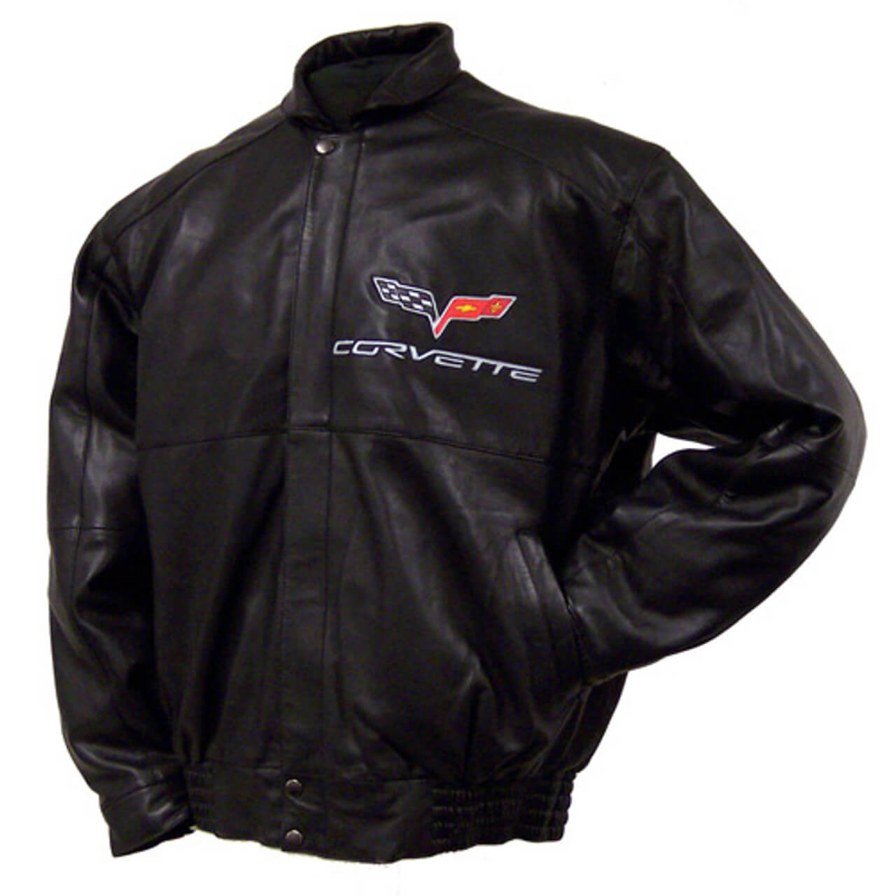 Corvette C6 Black Racing Bomber Leather Jacket (2) Corvette C6 Black Racing Bomber Leather Jacket