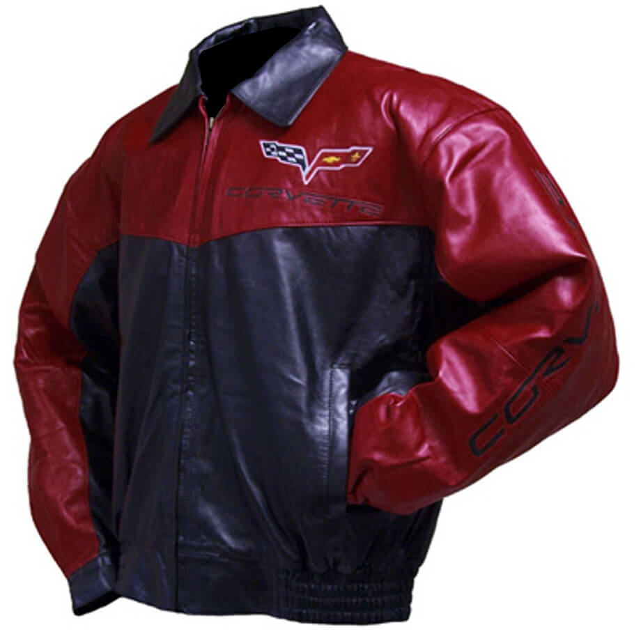 Corvette C6 Crystal Red Black Racing Leather Jacket