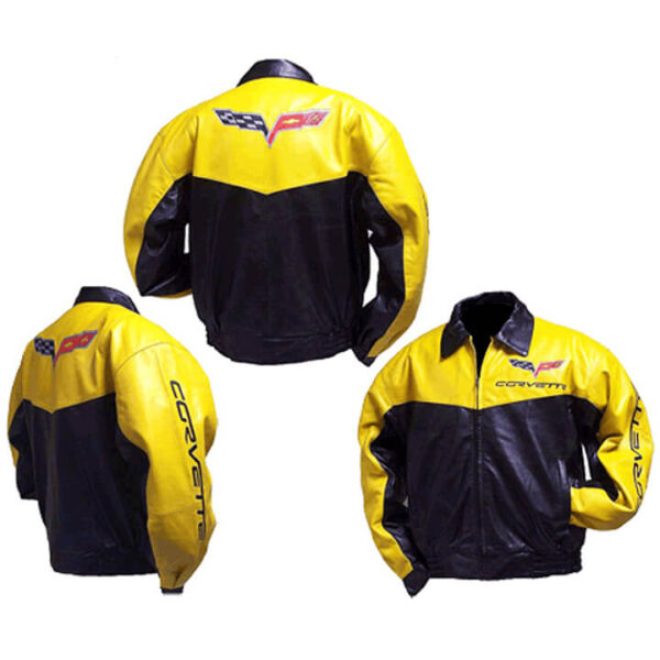 Corvette C6 Yellow Black Racing Leather Jacket