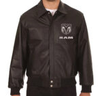 Dodge Ram Black Bomber Leather Jacket