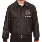 Dodge Ram Black Bomber Leather Jacket