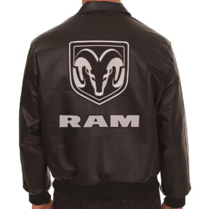 Dodge Ram Black Bomber Leather Jacket