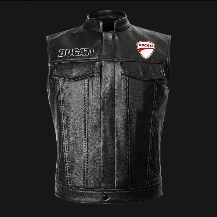 Ducati Motorcycle Black Leather Vest (4) Ducati Motorcycle Black Leather Vest