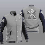 Gray Navy Peugeot Baseball Varsity Jacket