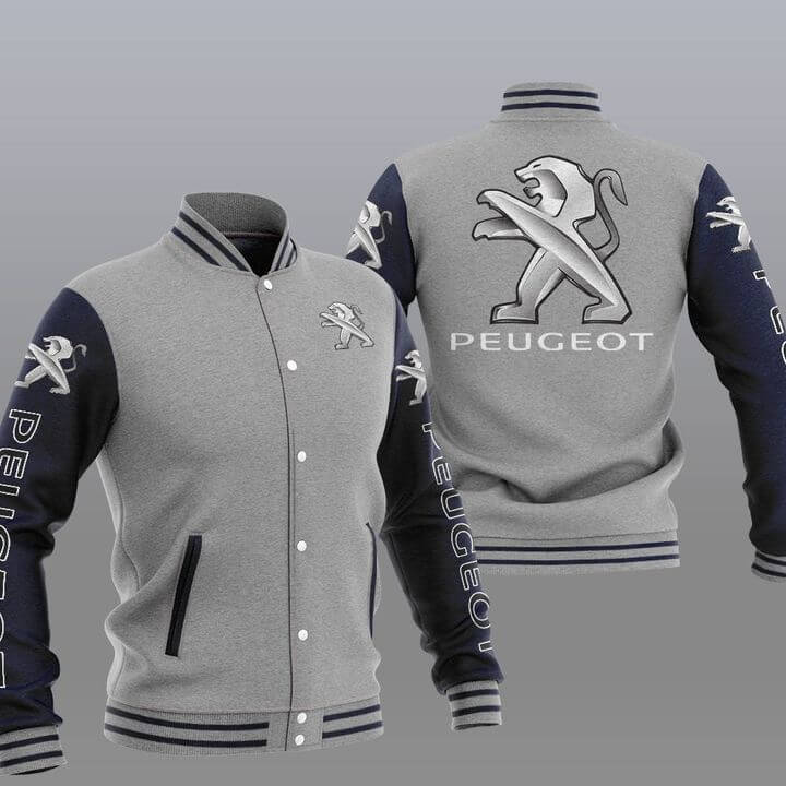 Gray Navy Peugeot Baseball Varsity Jacket (1) Gray Navy Peugeot Baseball Varsity Jacket