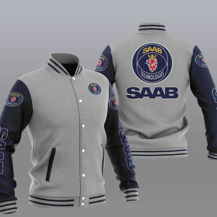 Gray Navy Saab Automobile Baseball Varsity Jacket (1) Gray Navy Saab Automobile Baseball Varsity Jacket