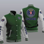 Green Gray Saab Automobile Baseball Varsity Jacket