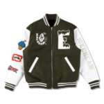 Ice Cream Wind And Sea Olive White BBC Varsity Jacket
