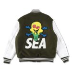 Ice Cream Wind And Sea Olive White BBC Varsity Jacket