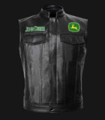 John Deere Motor Car Black Leather Vest
