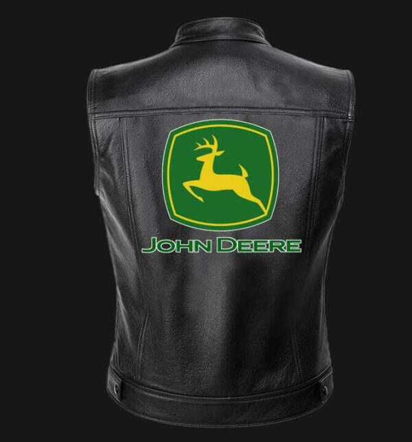 John Deere Motor Car Black Leather Vest