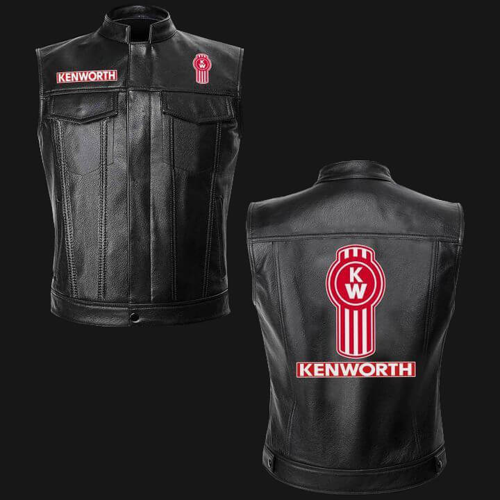 Kenworth Truck Black Leather Vest (2) Kenworth Truck Black Leather Vest