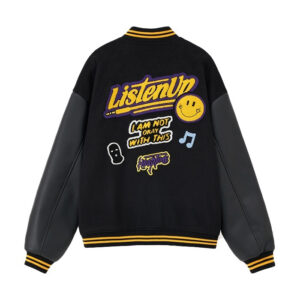 MAMC Black Listen Up Hoop Time Stadium Varsity Jacket