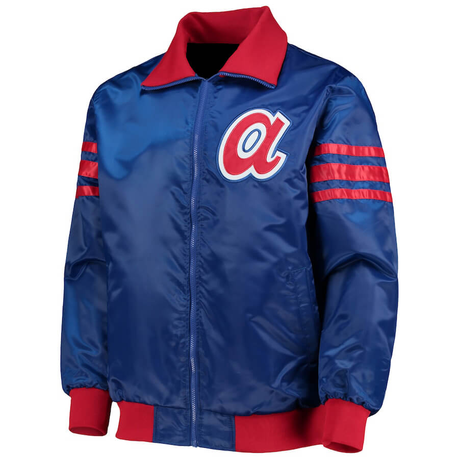 MLB Atlanta Braves Captain II Royal Zip Satin Jacket (1) MLB Atlanta Braves Captain II Royal Zip Satin Jacket