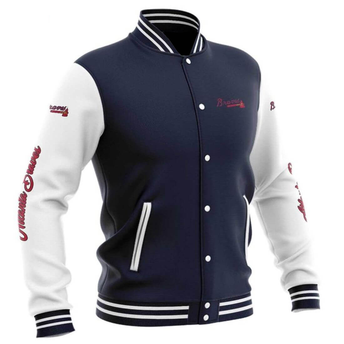 MLB Atlanta Braves Navy Baseball Varsity Jacket (1) MLB Atlanta Braves Navy Baseball Varsity Jacket