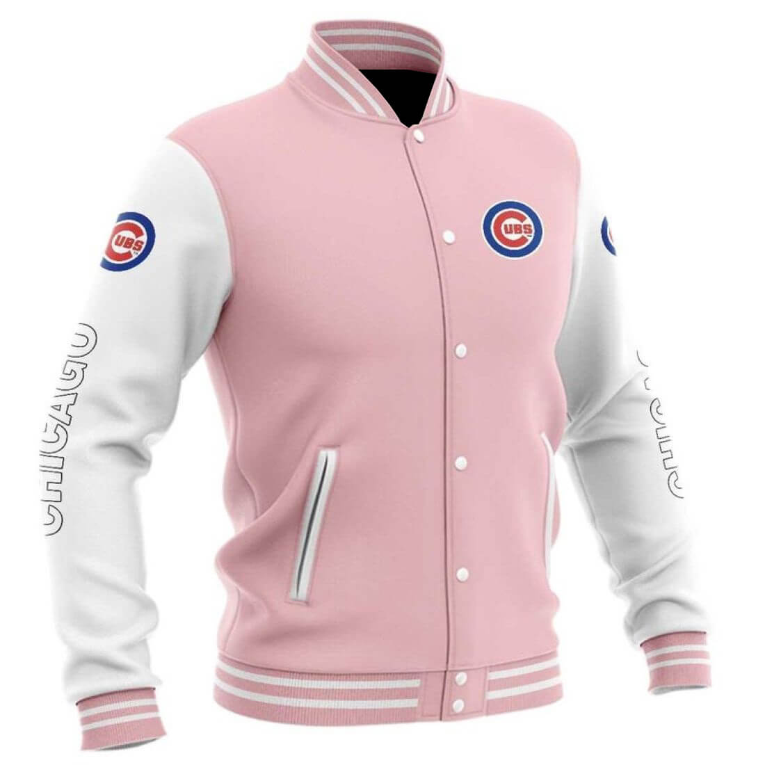 MLB Chicago Cubs Pink Baseball Varsity Jacket (1) MLB Chicago Cubs Pink Baseball Varsity Jacket