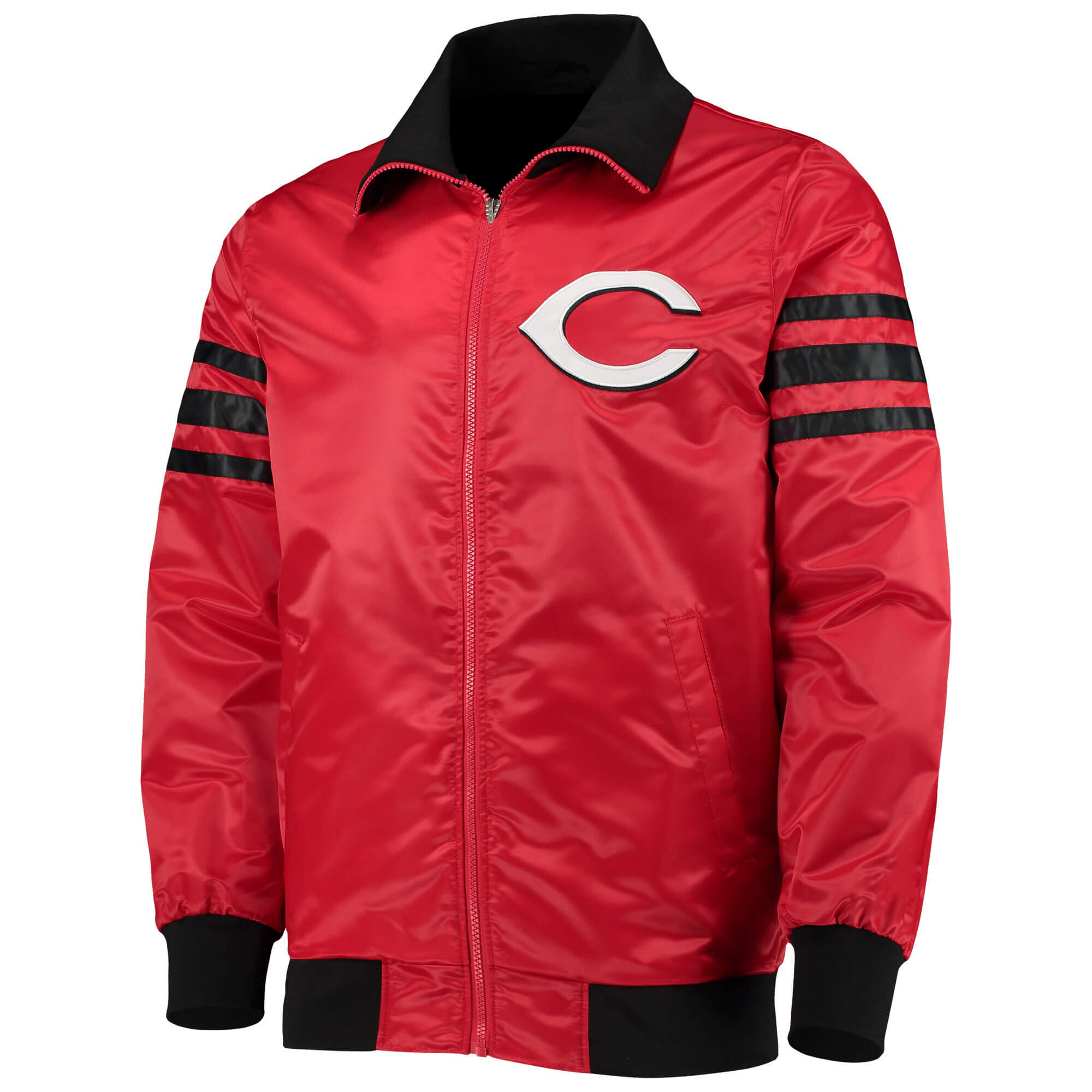 MLB Cincinnati Reds Captain II Red Zip Satin Jacket (1) MLB Cincinnati Reds Captain II Red Zip Satin Jacket