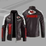 Maroon Kansas City Chiefs Color Block Leather Jacket