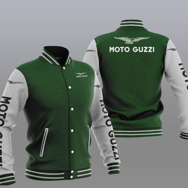 Moto Guzzi Green White Varsity Baseball Jacket Moto Guzzi Green White Varsity Baseball Jacket
