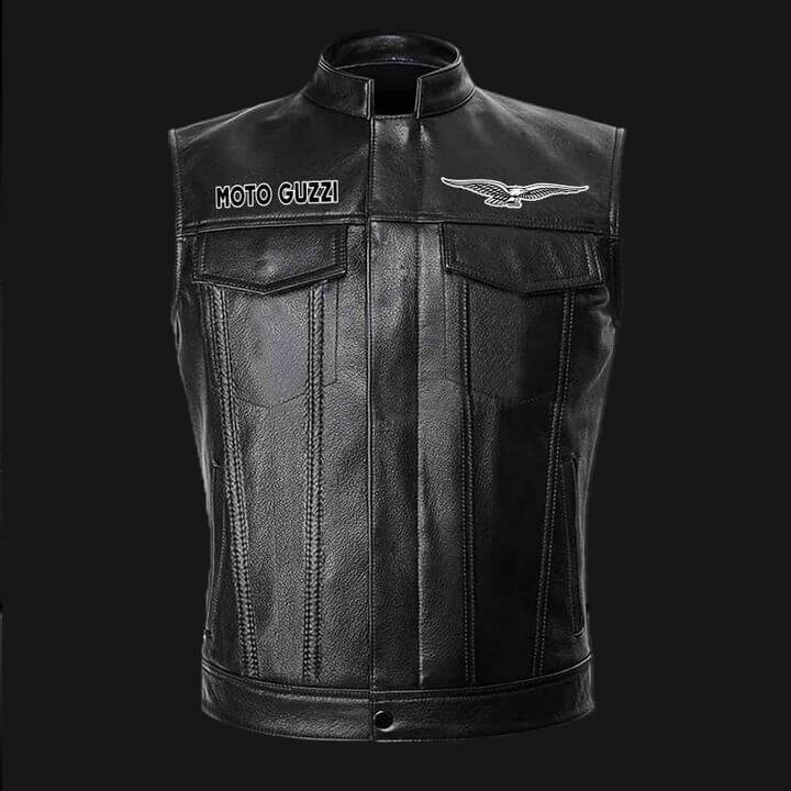 Moto Guzzi Motor Car Black Leather Vest (4) Moto Guzzi Motor Car Black Leather Vest