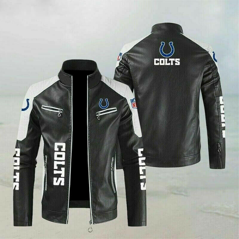 NFL Black Indianapolis Colts Color Block Leather Jacket NFL Black Indianapolis Colts Color Block Leather Jacket