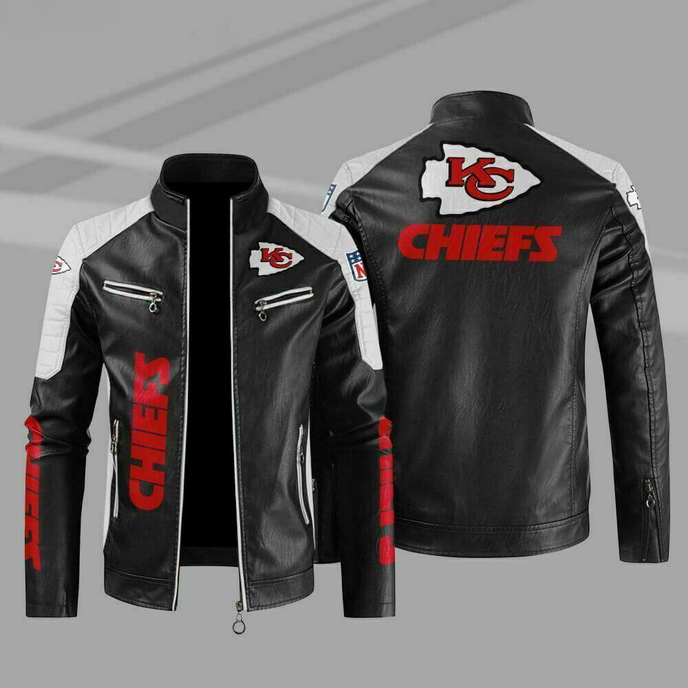 NFL Black Kansas City Chiefs Color Block Leather Jacket NFL Black Kansas City Chiefs Color Block Leather Jacket