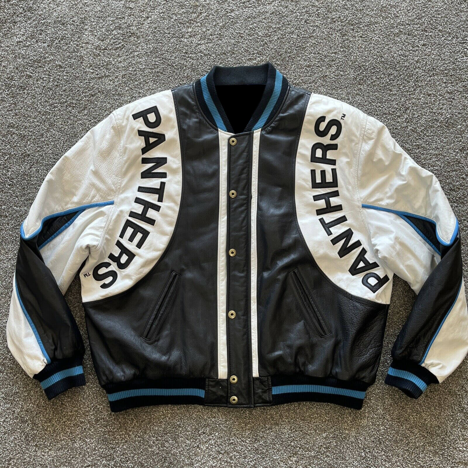 NFL Carolina Panthers Black And White Leather Jacket